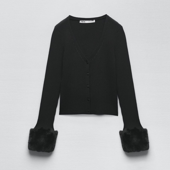 Zara Sweaters Zara Faux Fur Cuff Knit Cardigan Poshmark